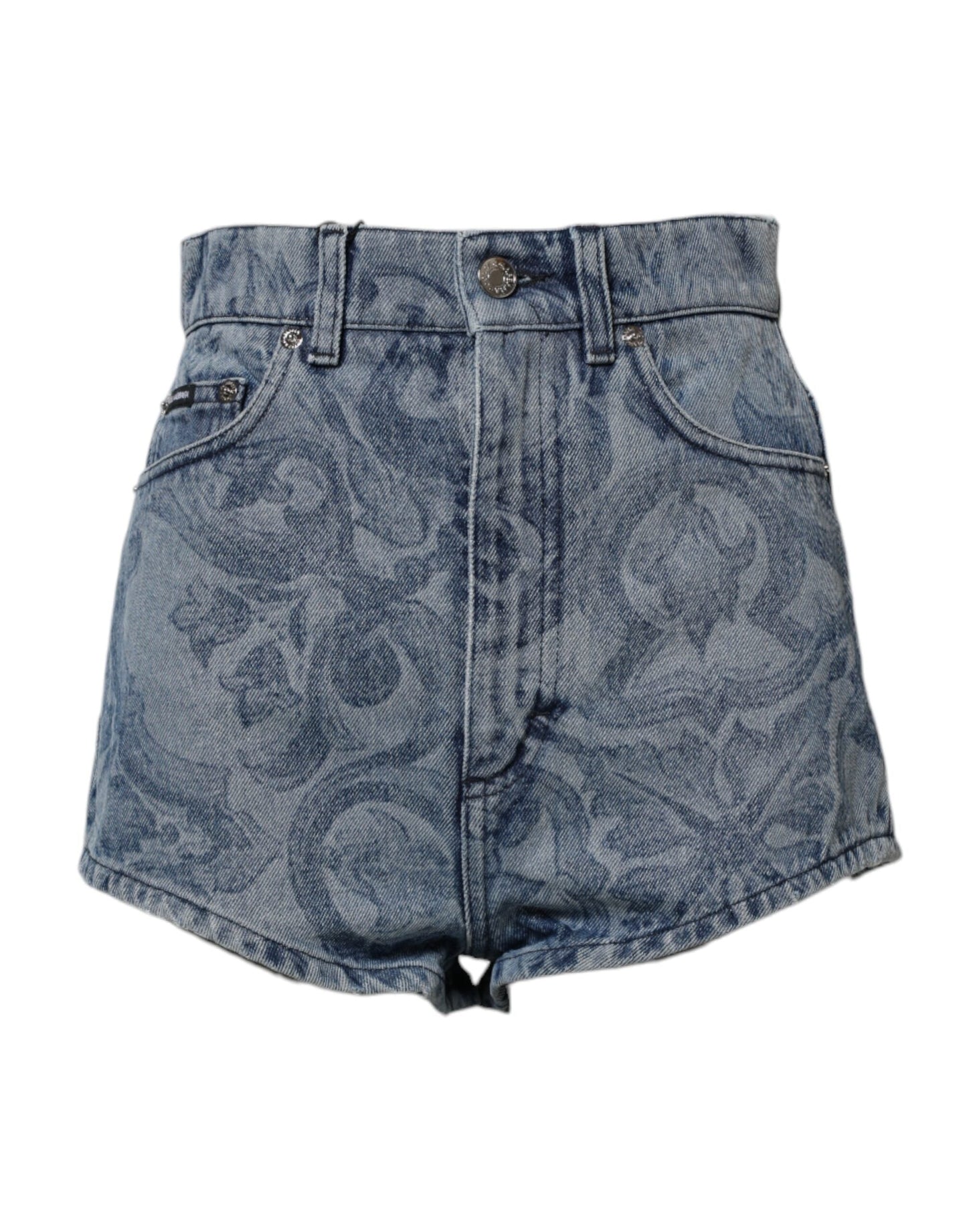 Dolce & Gabbana Blue Floral Print Denim Cotton Hot Pants Shorts