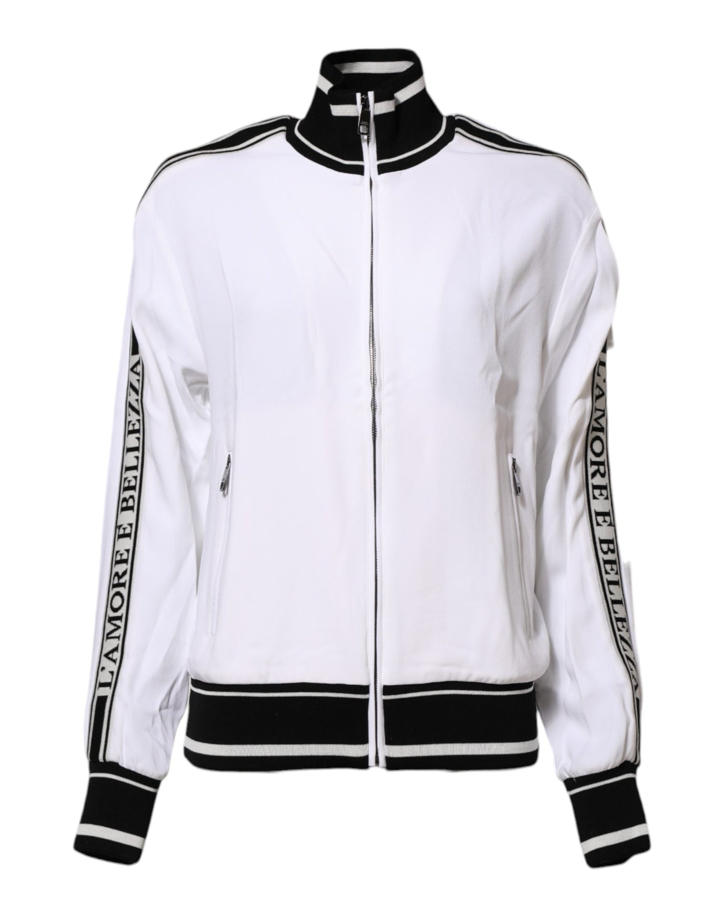 Dolce & Gabbana White Viscose Logo Women Full Zip Jacket