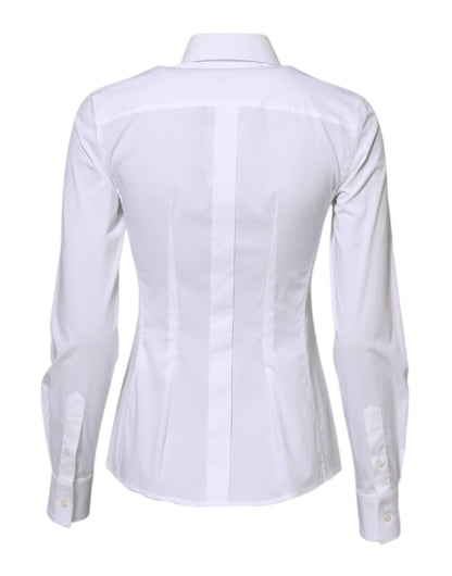 Dolce & Gabbana White Cotton Long Sleeves Collared Shirt Top