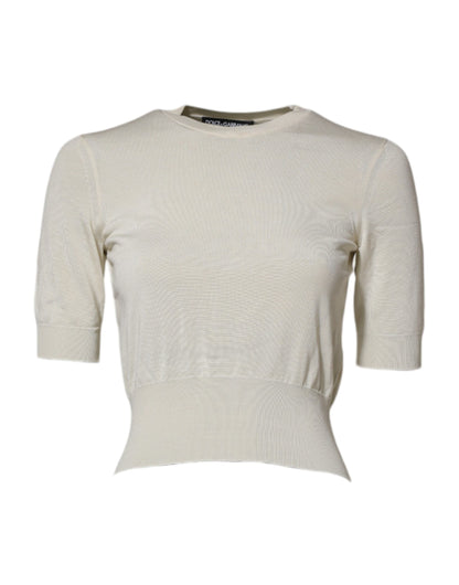 Dolce & Gabbana White Silk Short Sleeves Blouse Pullover Top