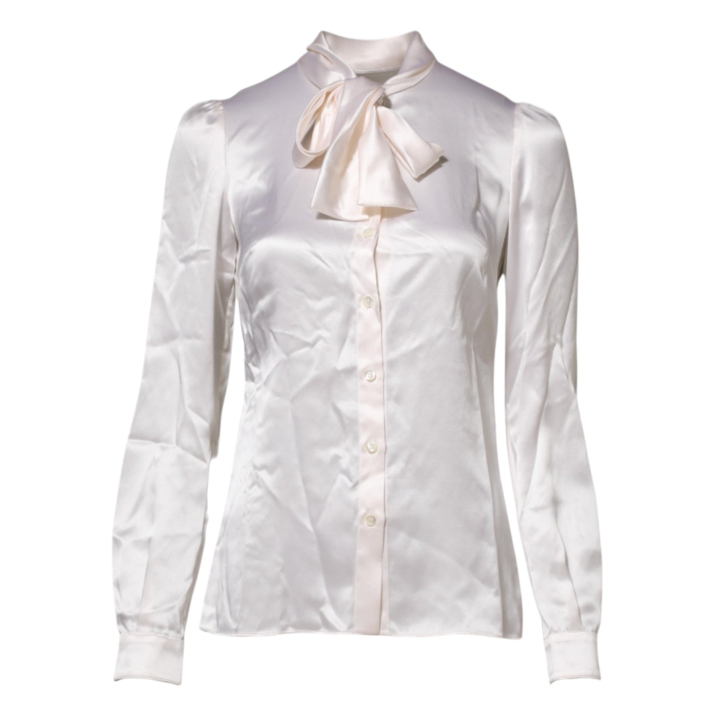 Dolce & Gabbana White Ascot Collar Long Sleeve Blouse Top