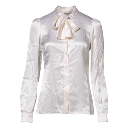 Dolce & Gabbana White Ascot Collar Long Sleeve Blouse Top