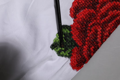 Dolce & Gabbana White Rose Embroidery Collared Shirt Top