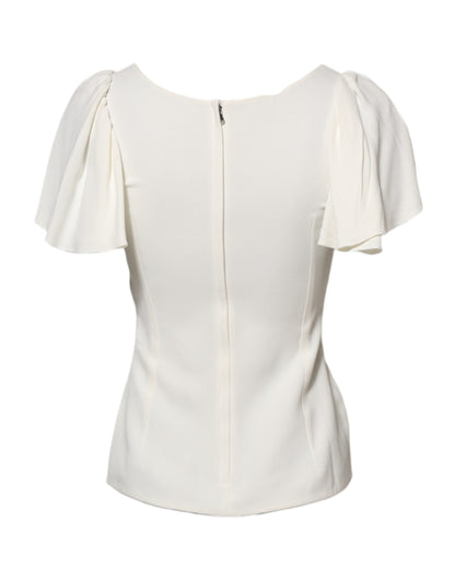 Dolce & Gabbana White Round Neck Short Sleeves Blouse Top
