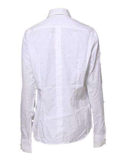 Dolce & Gabbana White Crystal Embellished Collared Shirt Top
