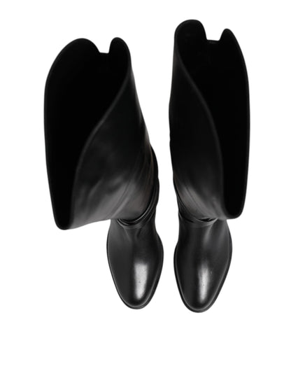 Elisabetta Franchi Black Leather Buckled High Boots Shoes
