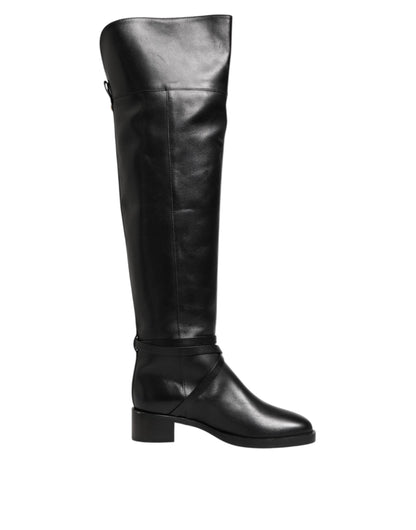 Elisabetta Franchi Black Leather Buckled High Boots Shoes