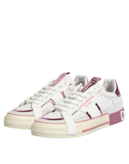 Dolce & Gabbana White Leather DG Logo Low Top Sneakers Shoes