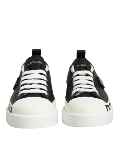 Dolce & Gabbana Black White Leather Low Top Sneakers Shoes