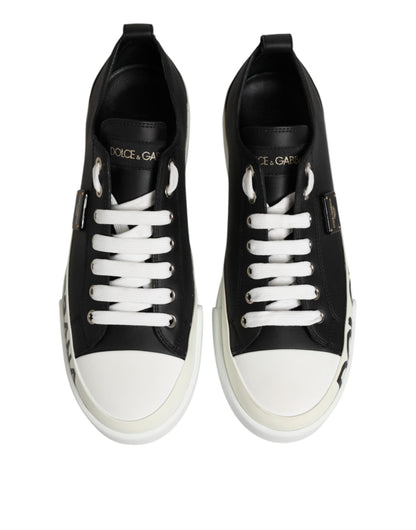 Dolce & Gabbana Black White Leather Low Top Sneakers Shoes