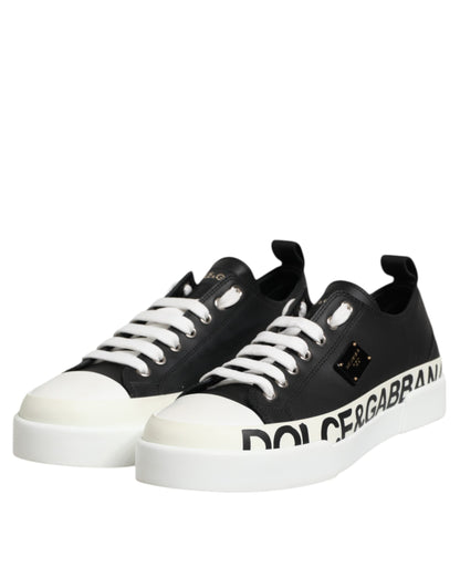 Dolce & Gabbana Black White Leather Low Top Sneakers Shoes