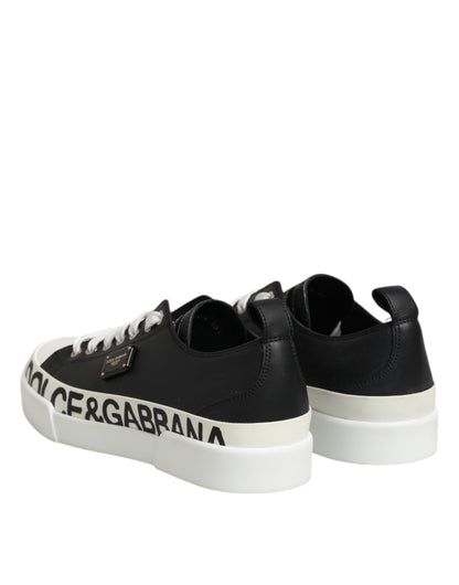 Dolce & Gabbana Black White Leather Low Top Sneakers Shoes