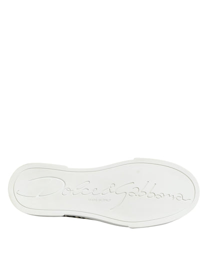 Dolce & Gabbana Black White Leather Low Top Sneakers Shoes