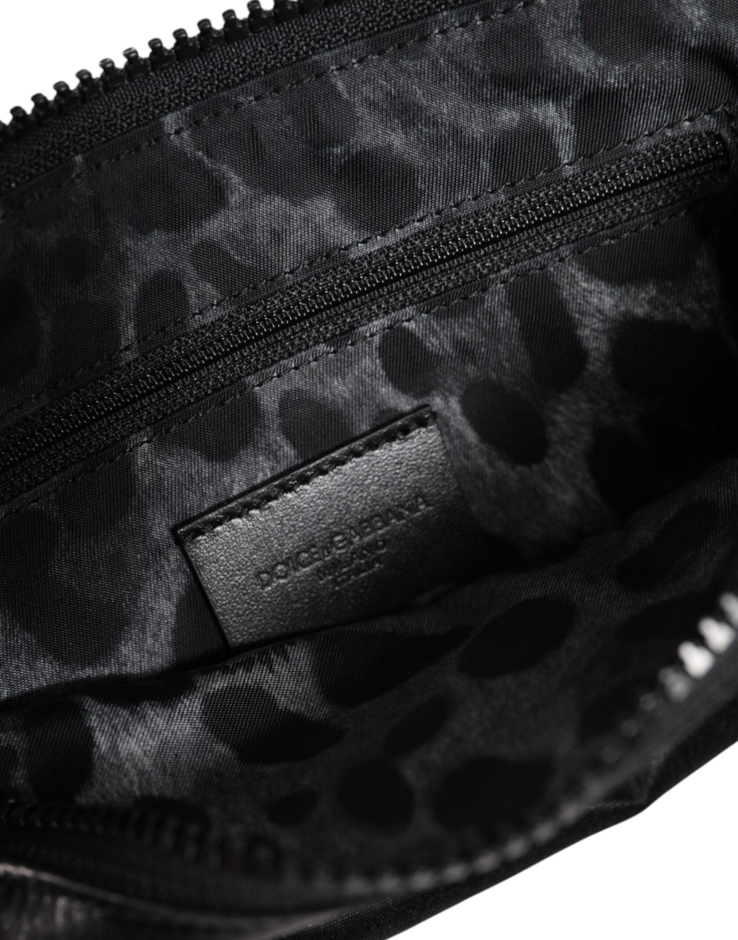 Dolce & Gabbana Black Nylon Logo Plaque Keyring Pouch Clutch Bag