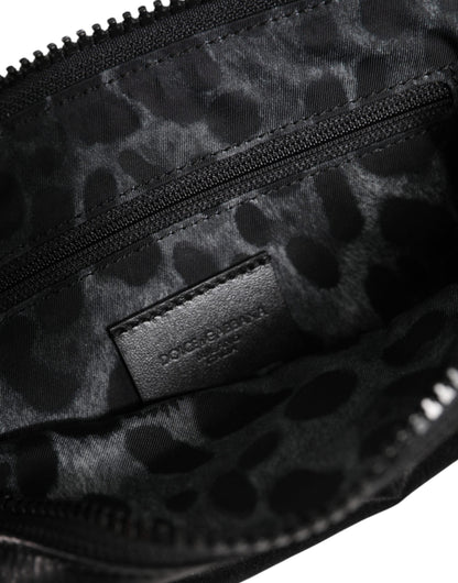 Dolce & Gabbana Black Nylon Logo Plaque Keyring Pouch Clutch Bag