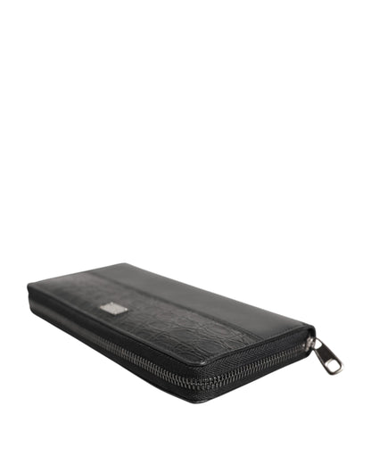 Dolce & Gabbana Black Leather Logo Plaque Zip Around Continental Wallet