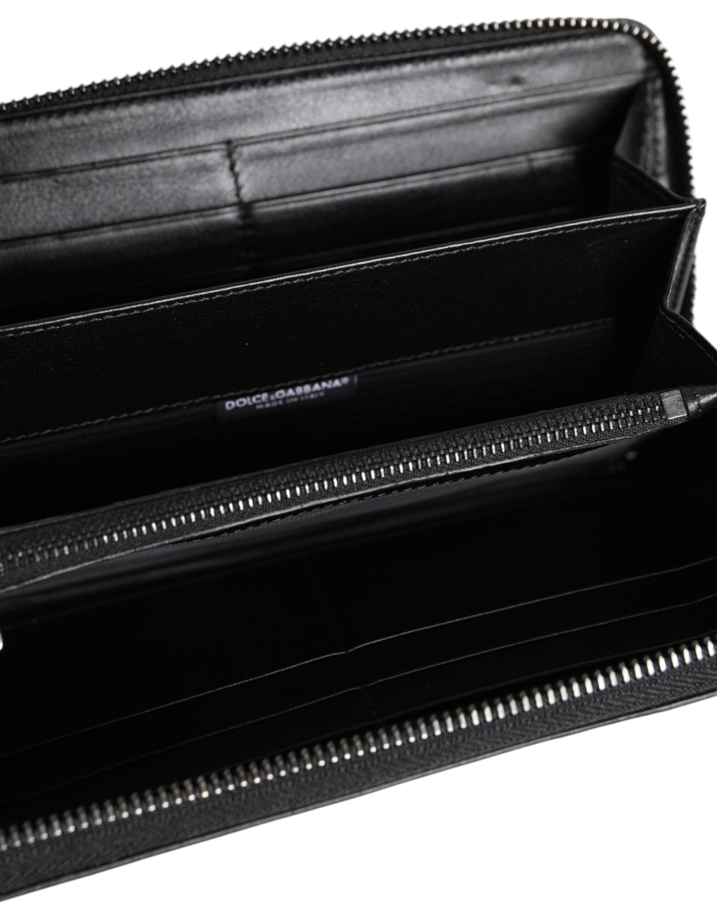 Dolce & Gabbana Black Leather Logo Plaque Zip Around Continental Wallet