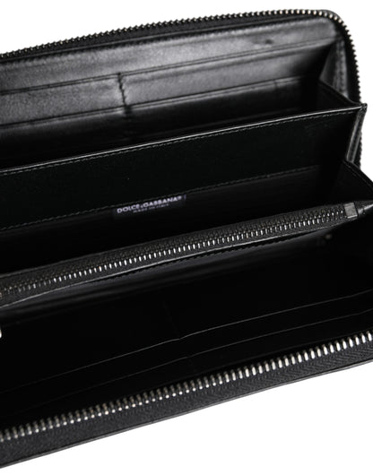 Dolce & Gabbana Black Leather Logo Plaque Zip Around Continental Wallet