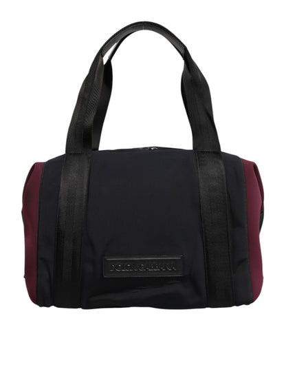 Dolce & Gabbana Black Maroon Hand Shoulder Duffel Travel Bag