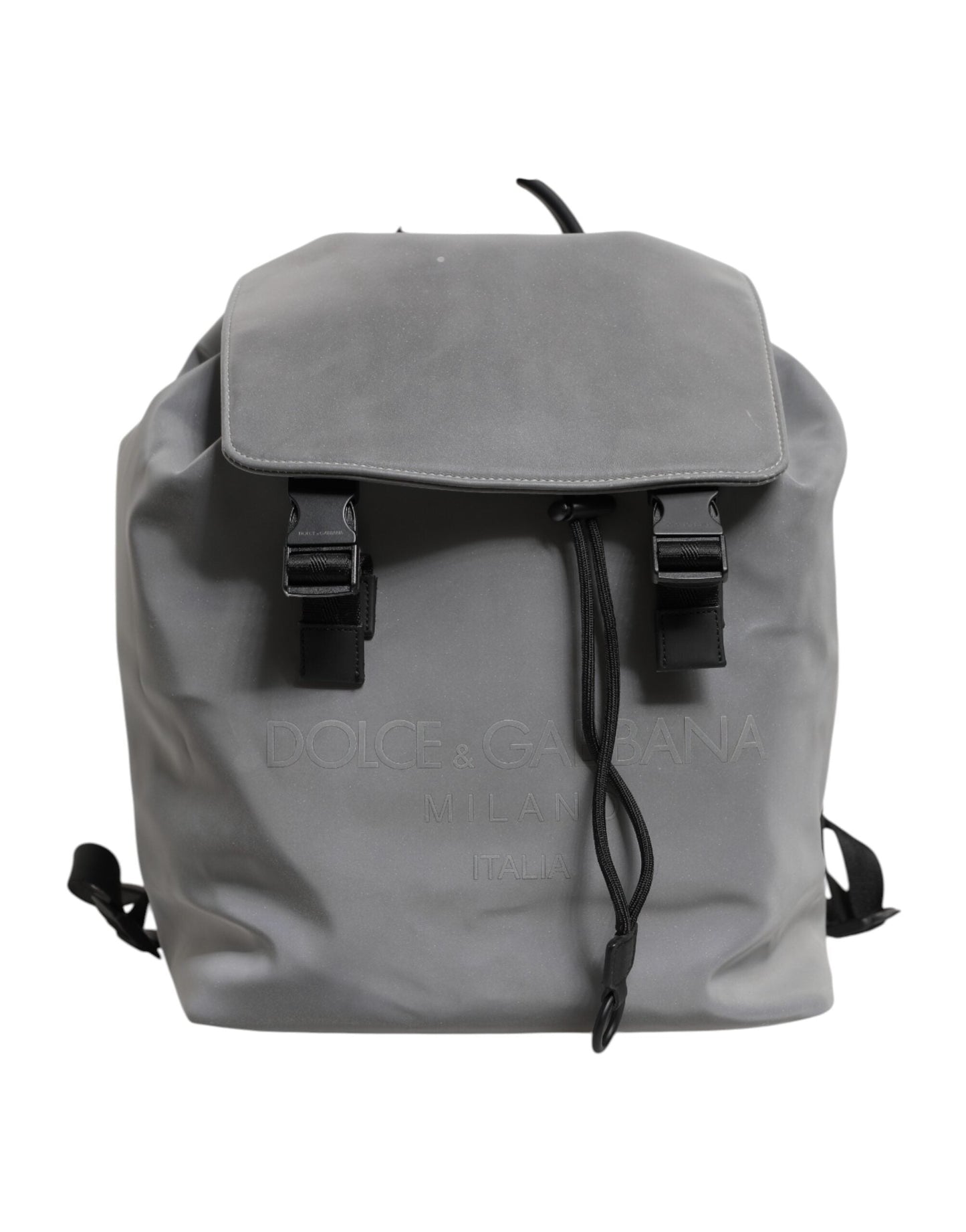Dolce & Gabbana Gray Palermo Reflector Buckles Drawstring Backpack Bag