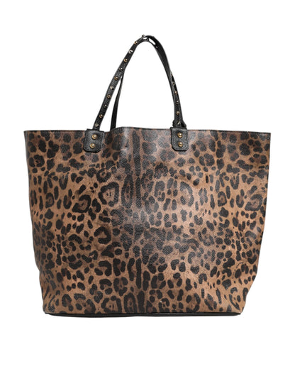 Dolce & Gabbana Brown Leopard BEATRICE Leather Logo Plaque Tote Bag