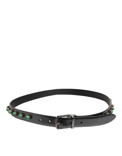 Dolce & Gabbana Black Leather Studded Silver Tone Buckle Belt