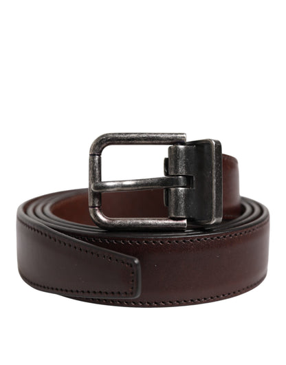 Dolce & Gabbana Brown Classic Silver Metal Logo Buckle Belt