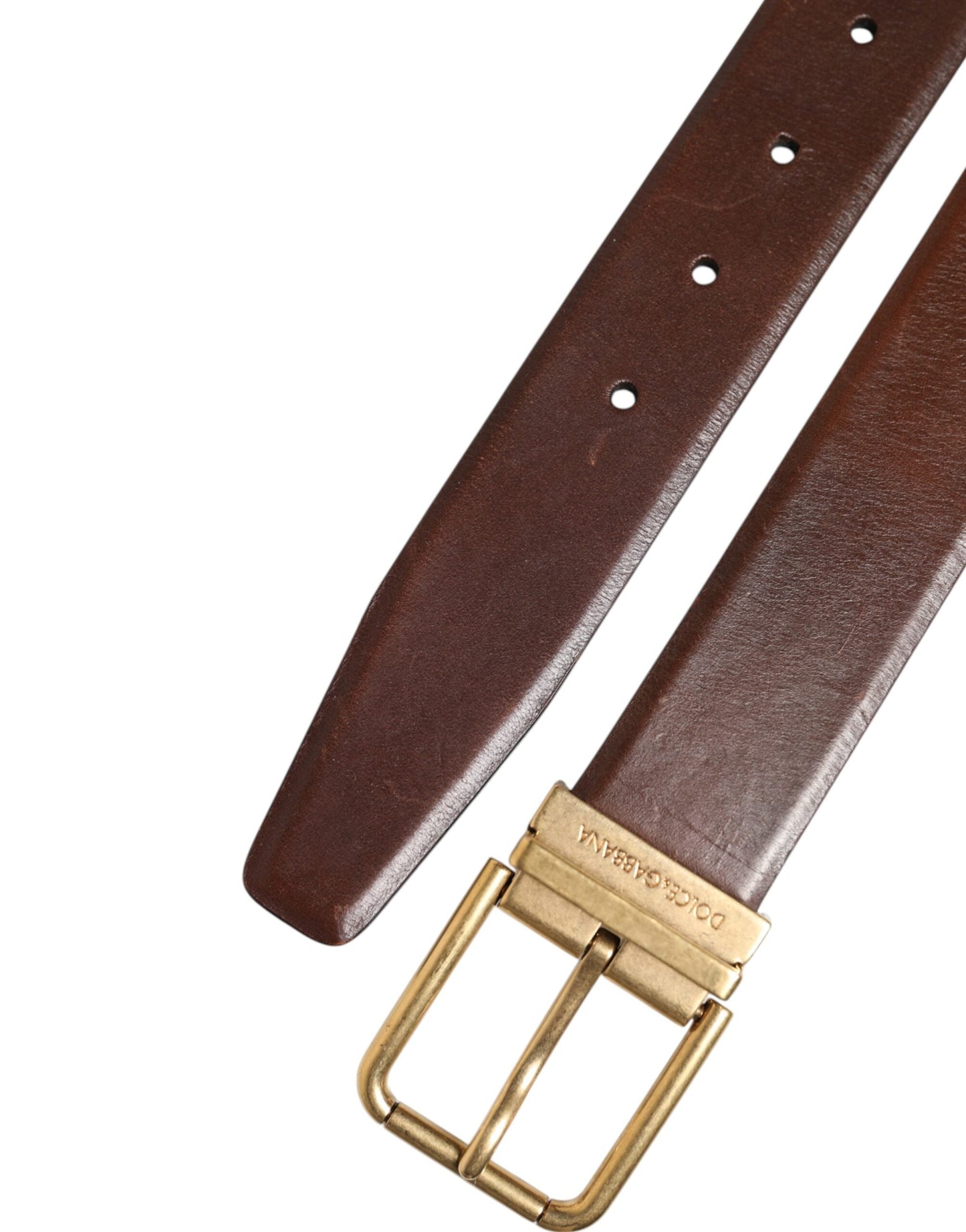 Dolce & Gabbana Brown Classic Gold Metal Logo Buckle Men Belt
