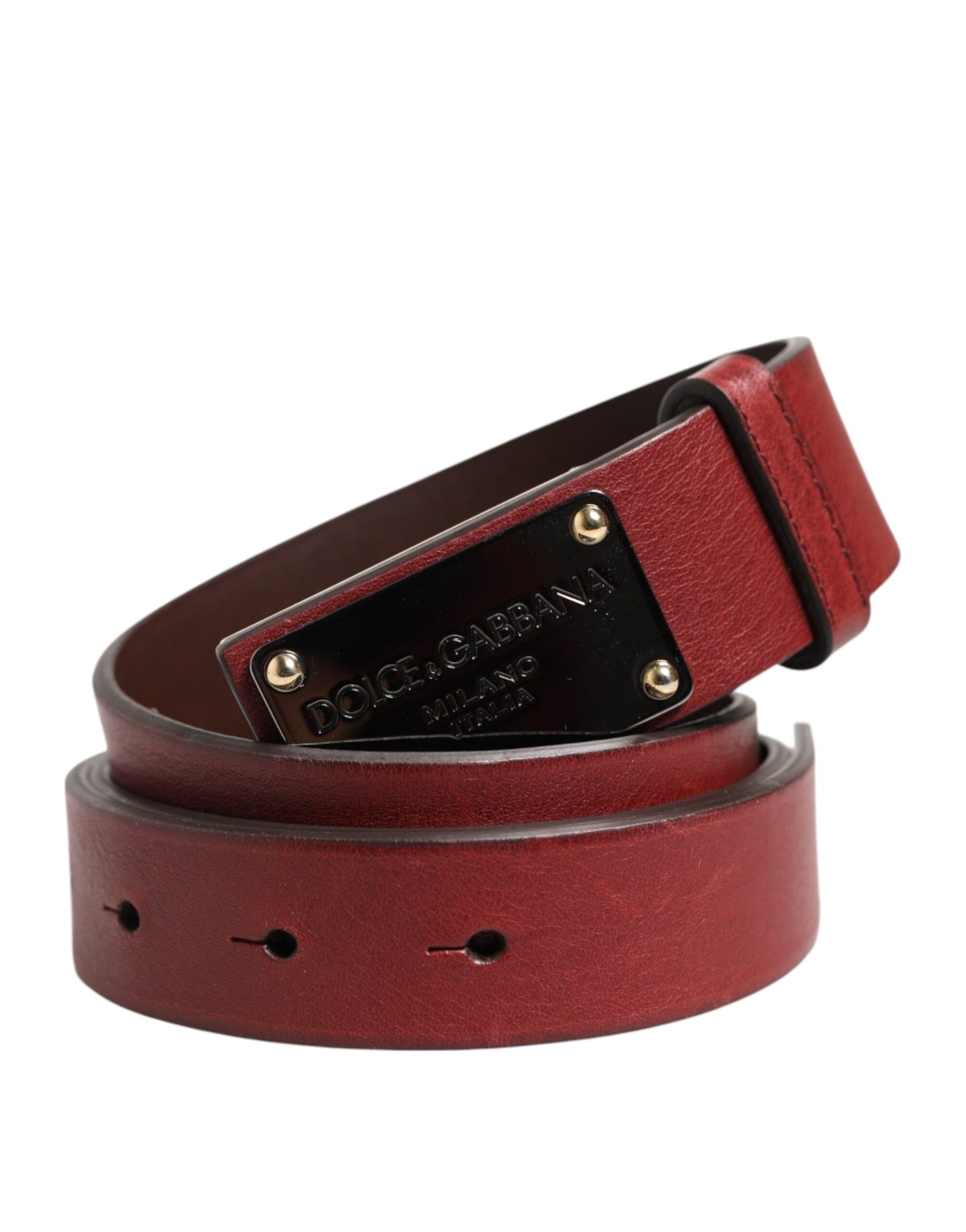 Dolce & Gabbana Maroon Classic Leather Metal Logo Buckle Belt