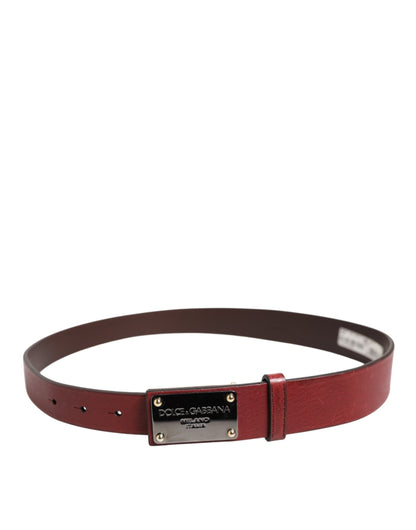 Dolce & Gabbana Maroon Classic Leather Metal Logo Buckle Belt