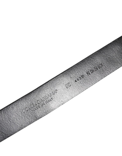 Dolce & Gabbana Black Studded Leather Metal Logo Buckle Belt