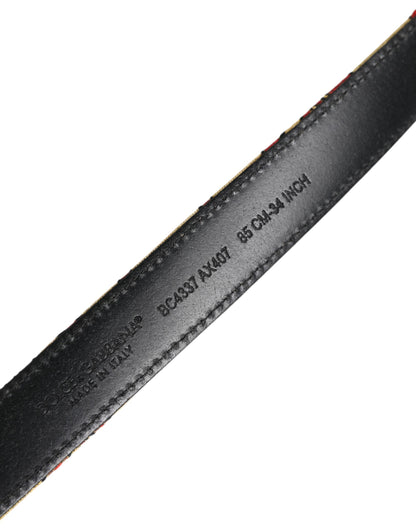 Dolce & Gabbana Gold Floral Jacquard Silver Metal Buckle Belt