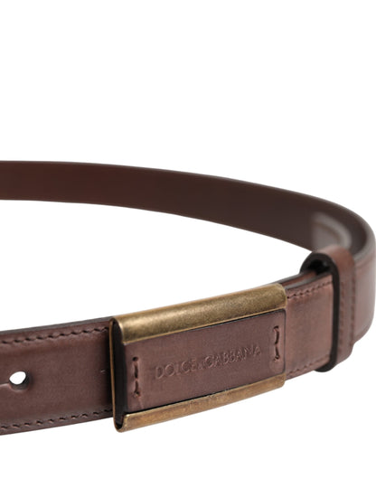 Dolce & Gabbana Brown Calf Leather Antique Buckle Belt