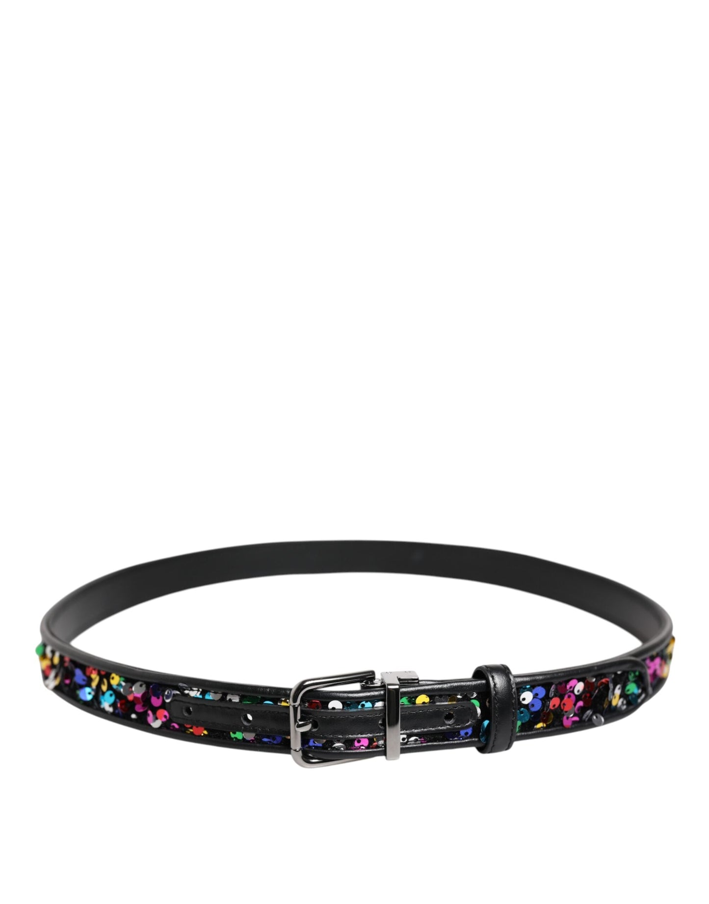Dolce & Gabbana Black Sequin Embellished Metal Buckle Belt