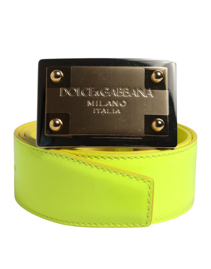 Dolce & Gabbana Yellow Green Classic Metal Logo Buckle Belt