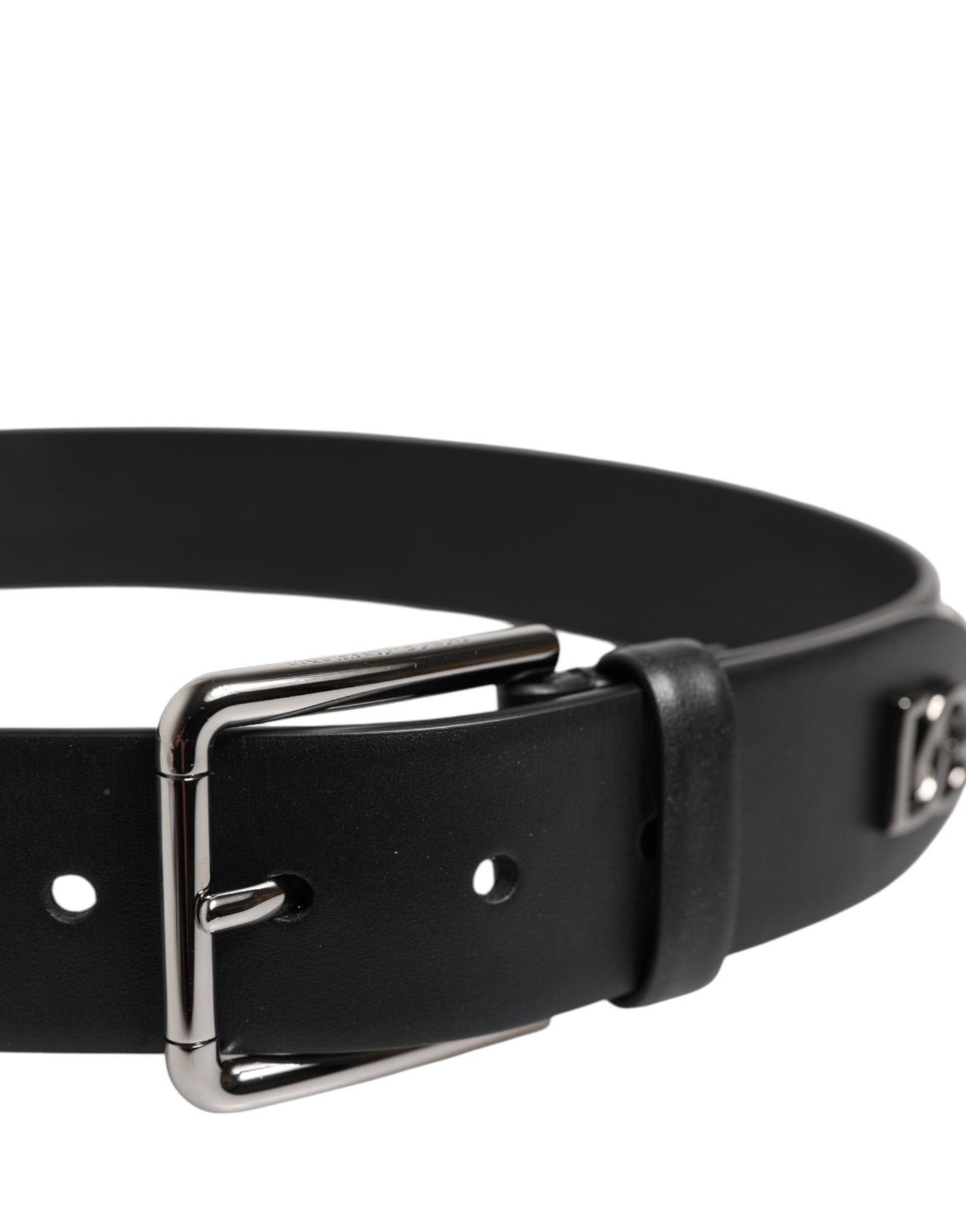 Dolce & Gabbana Black Leather Studded DG Metal Buckle Belt