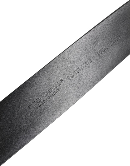 Dolce & Gabbana Black Leather Studded DG Metal Buckle Belt