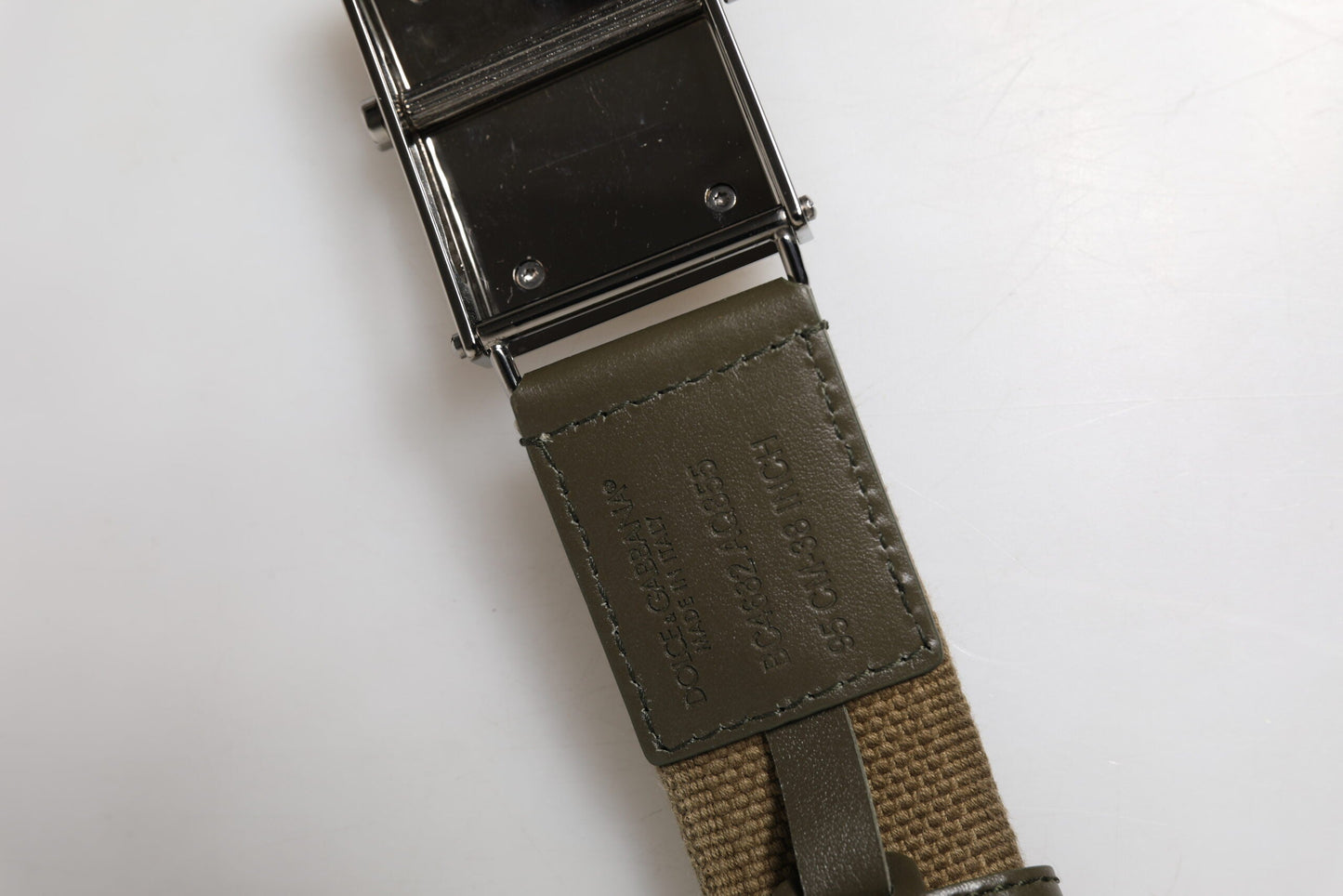 Dolce & Gabbana Military Green Nylon Logo Metal Buckle Belt
