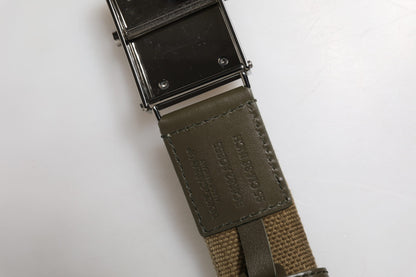 Dolce & Gabbana Military Green Nylon Logo Metal Buckle Belt