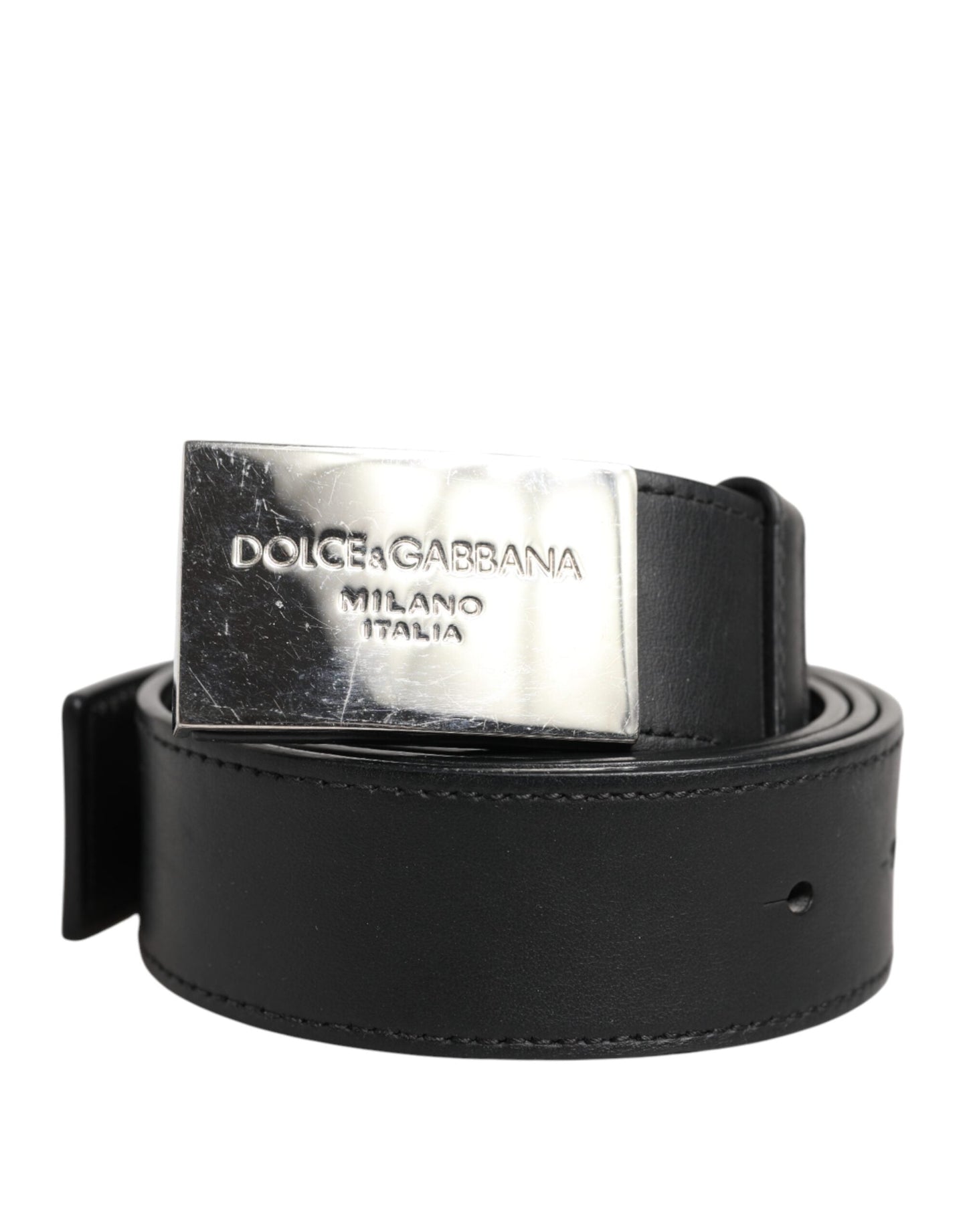 Dolce & Gabbana Black Leather Classic Metal Logo Buckle Belt
