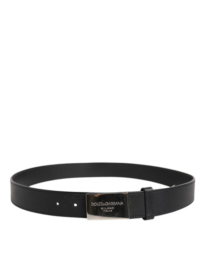 Dolce & Gabbana Black Leather Classic Metal Logo Buckle Belt