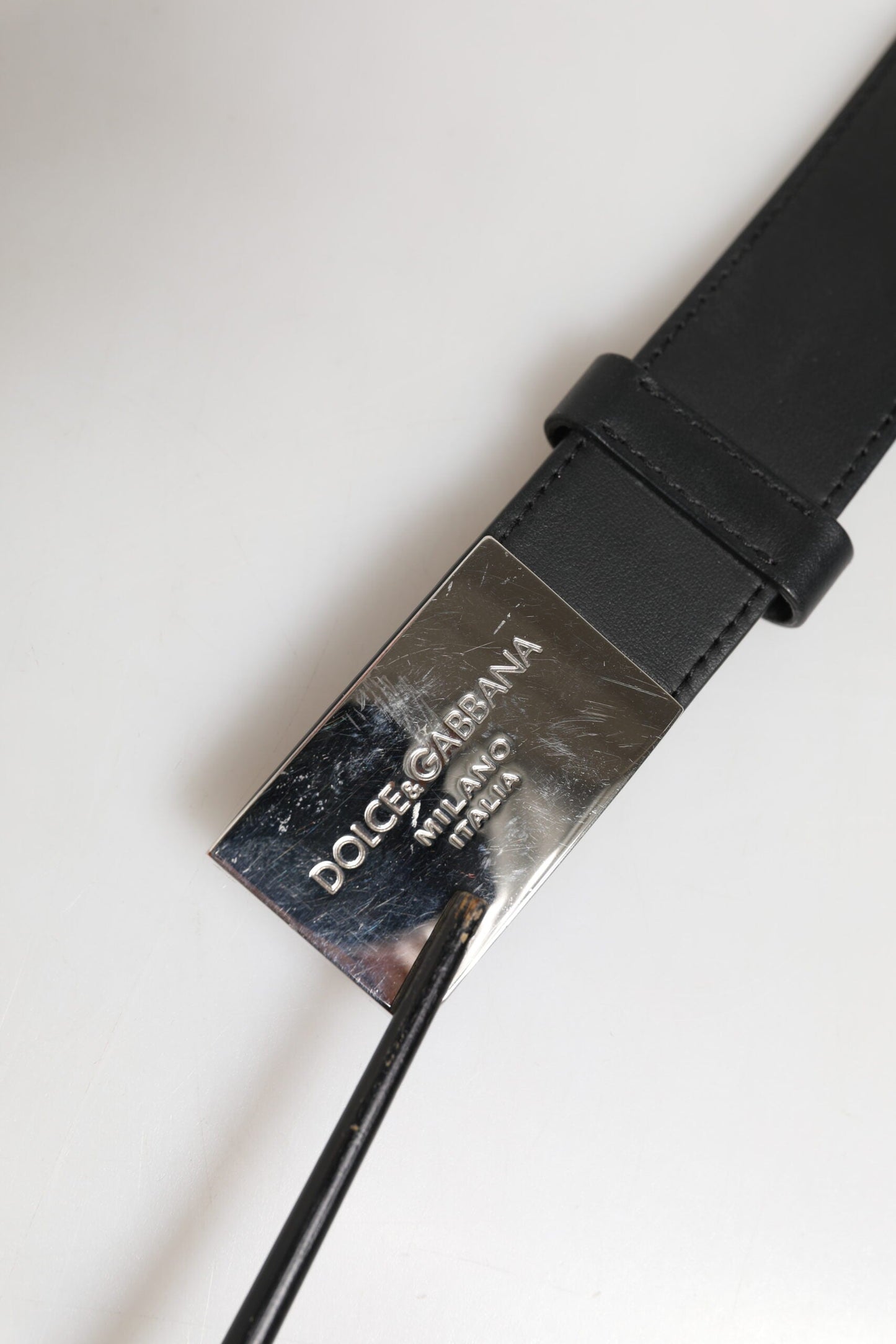 Dolce & Gabbana Black Leather Classic Metal Logo Buckle Belt