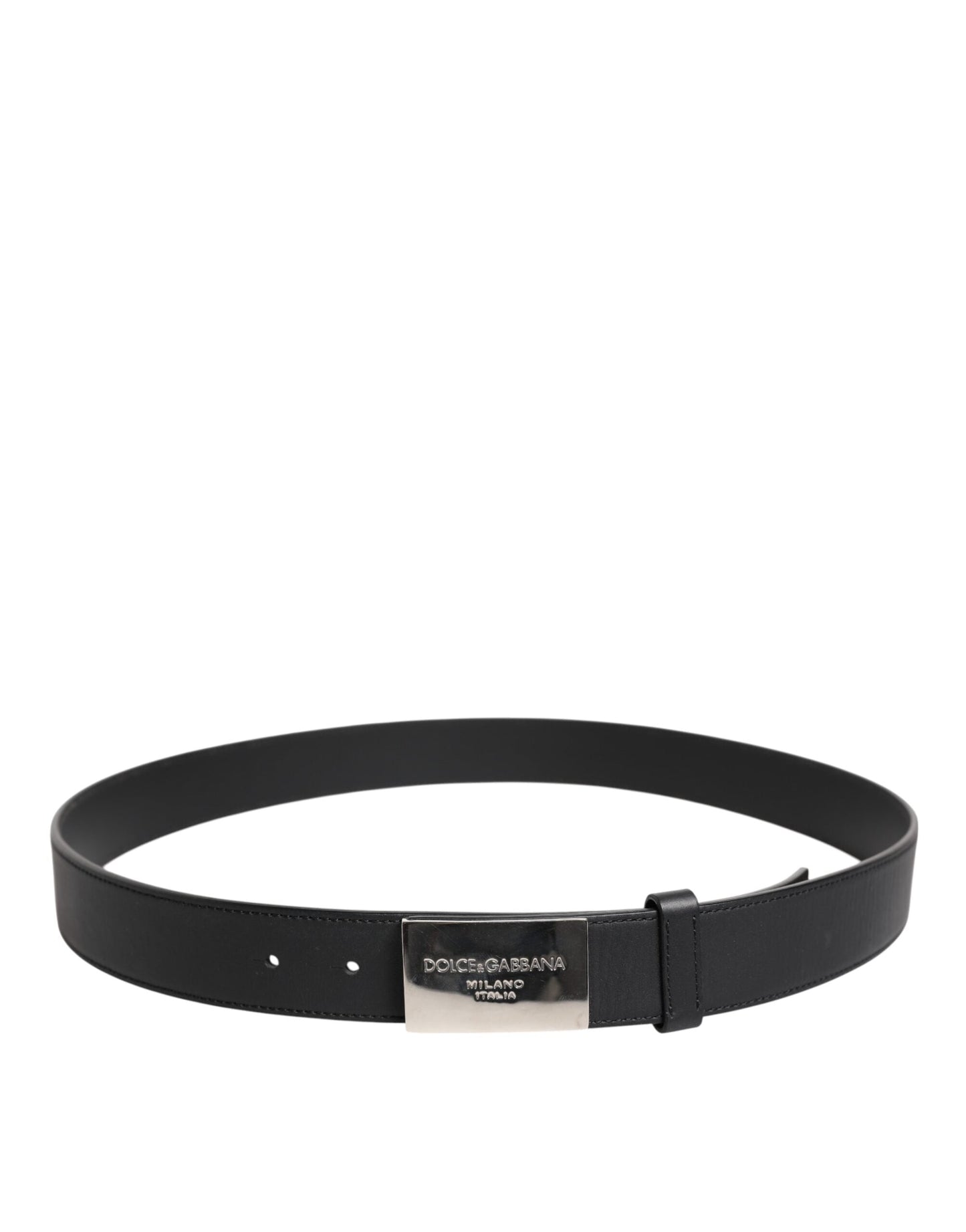 Dolce & Gabbana Black Leather Metal Logo Buckle Belt