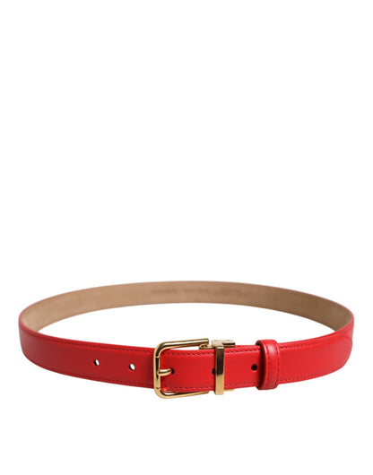 Dolce & Gabbana Red Leather Gold Metal Buckle Cintura Belt