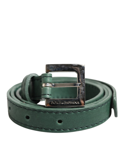 Dolce & Gabbana Dark Green Leather Silver Metal Buckle Belt