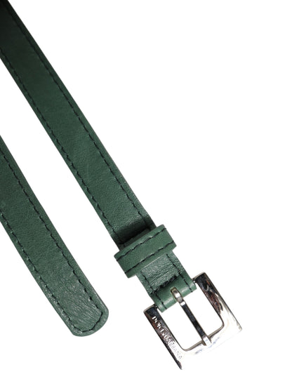 Dolce & Gabbana Dark Green Leather Silver Metal Buckle Belt