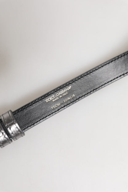 Dolce & Gabbana Silver Logo Engraved Metal Waist Buckle Belt