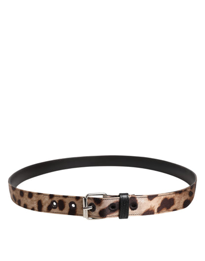Dolce & Gabbana Brown Leopard Silver Metal Buckle Belt