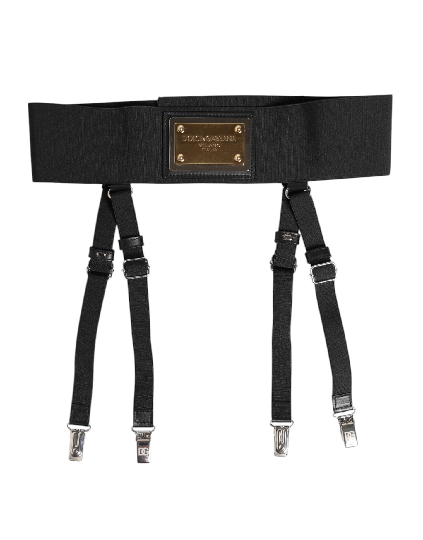 Dolce & Gabbana Black Leather Logo Wide Waist Belt Suspender
