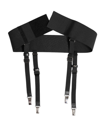 Dolce & Gabbana Black Leather Logo Wide Waist Belt Suspender
